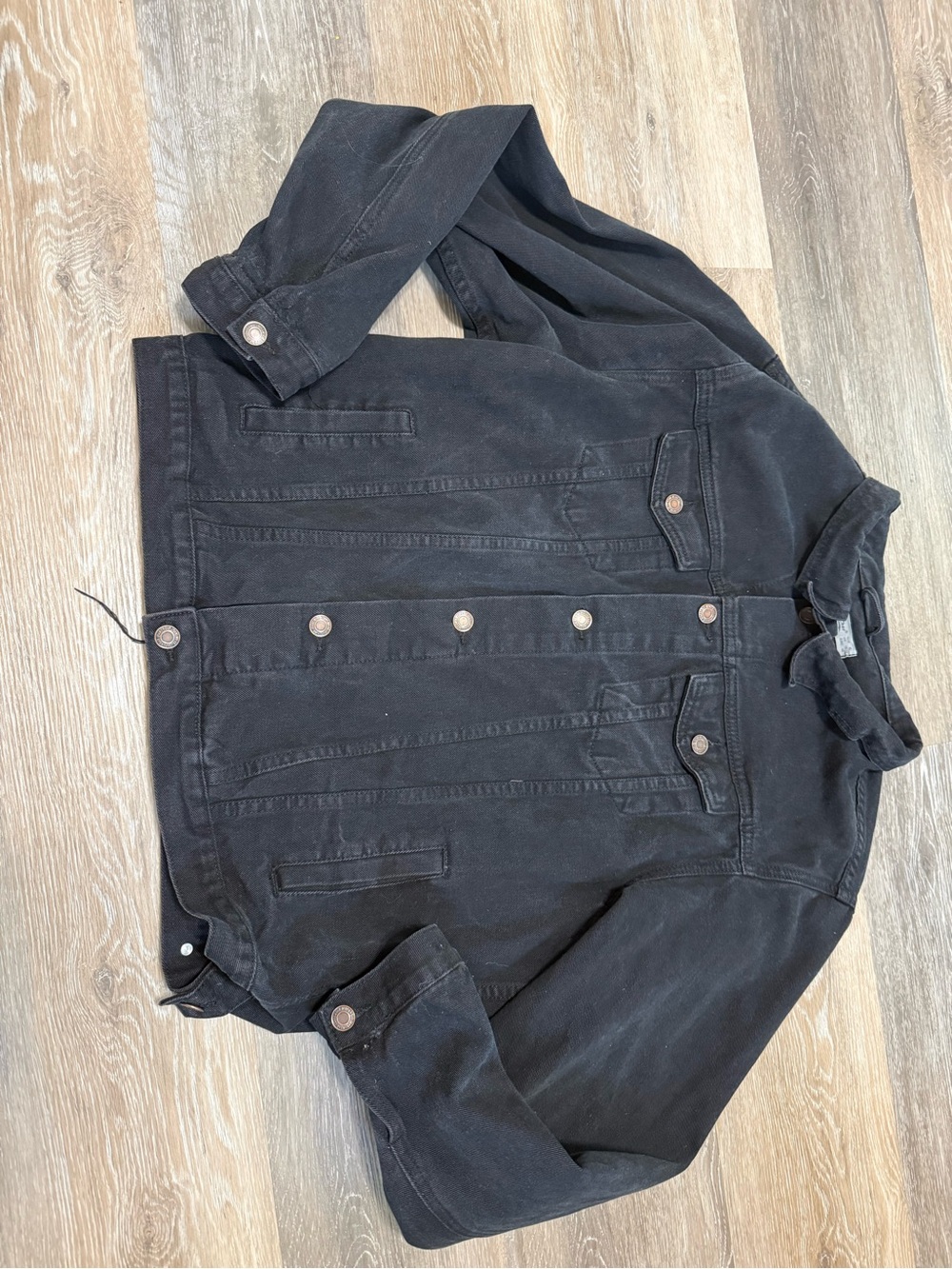 Liancie® Black Denim Jacket with Button Details